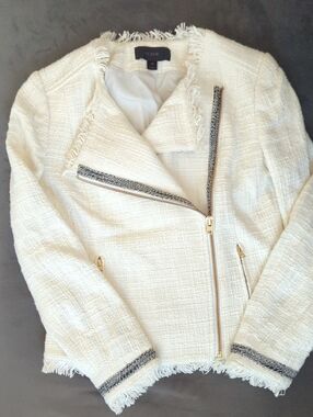 J. Crew Cream Tweed Fringe Moto Jacket